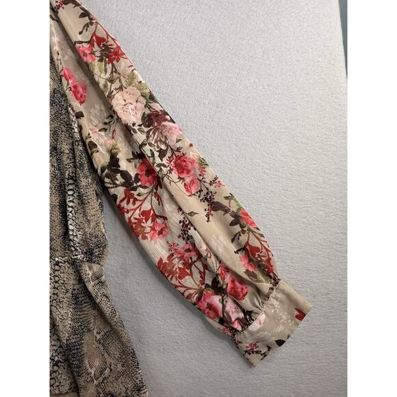 INC Peplum Faux Wrap Top Women's Size 4X Chiffon Floral Snake Mixed Print Sheer - Picture 3 of 11